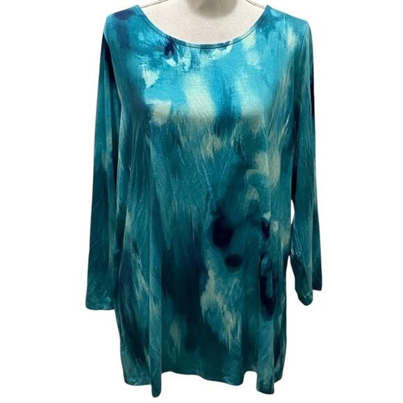 Belle by Kim Gravel Teal Tie Dye Flowy Tunic Top Large - Picture 1 of 4